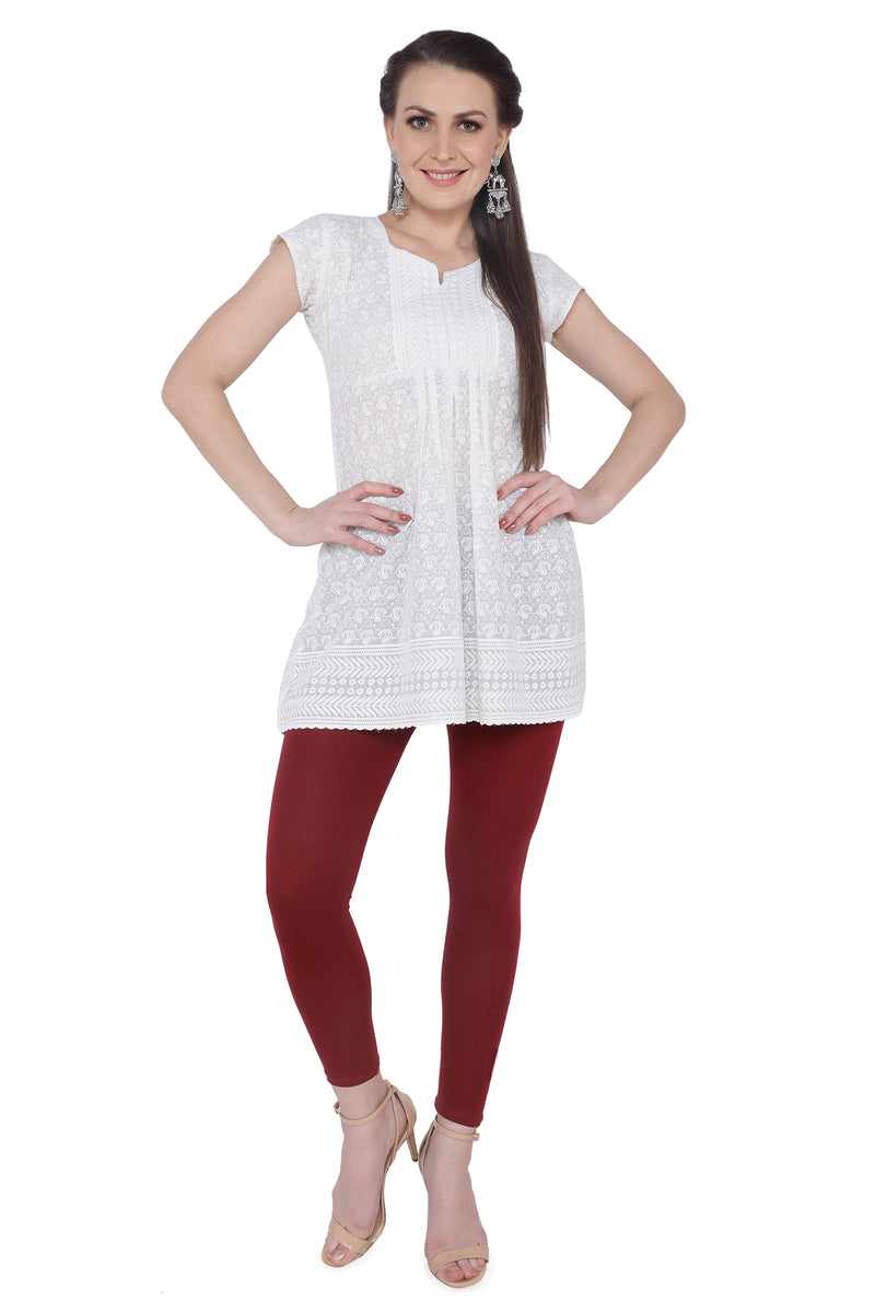 TRASA Women's Cotton Slim Fit Ankle Leggings - Maroon