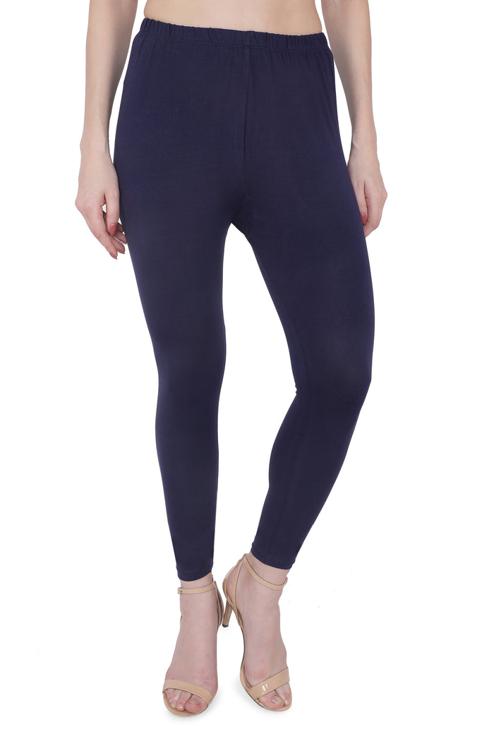 TRASA Women's Cotton Slim Fit Ankle Leggings - Navy Blue