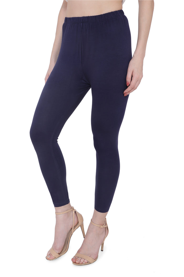 TRASA Women's Cotton Slim Fit Ankle Leggings - Navy Blue