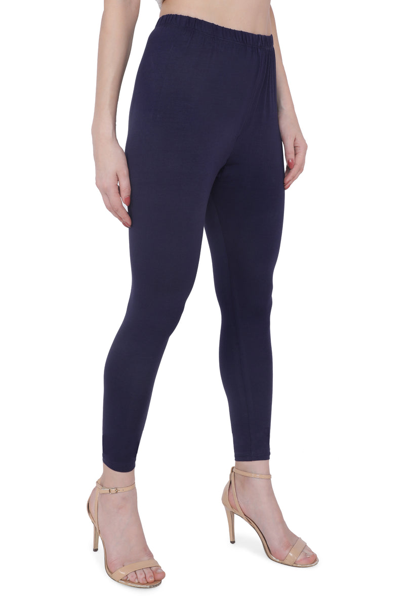 TRASA Women's Cotton Slim Fit Ankle Leggings - Navy Blue