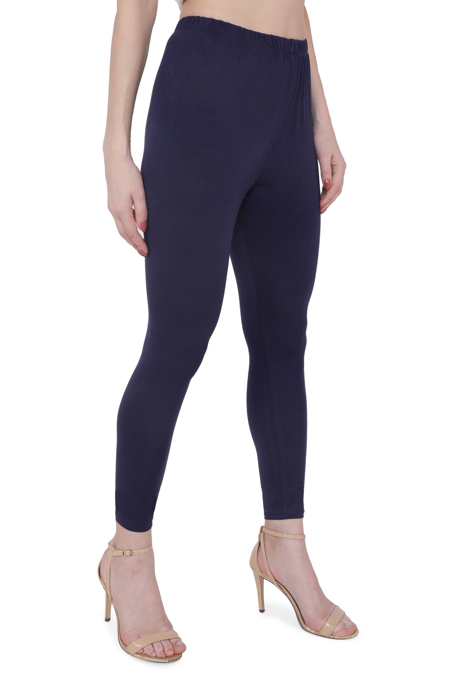 TRASA Women's Cotton Slim Fit Ankle Leggings - Navy Blue