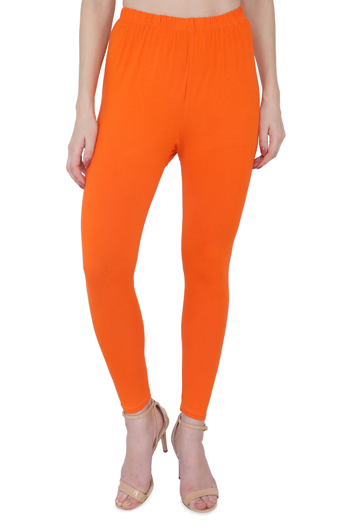 TRASA Women's Cotton Slim Fit Ankle Leggings - Orange