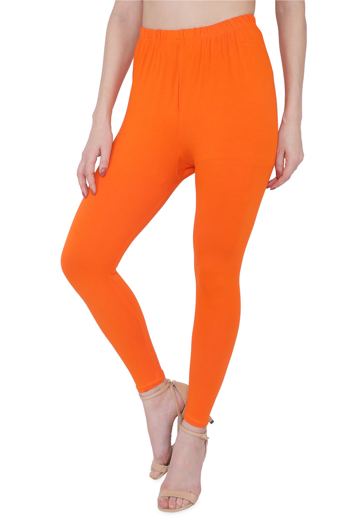 TRASA Women's Cotton Slim Fit Ankle Leggings - Orange
