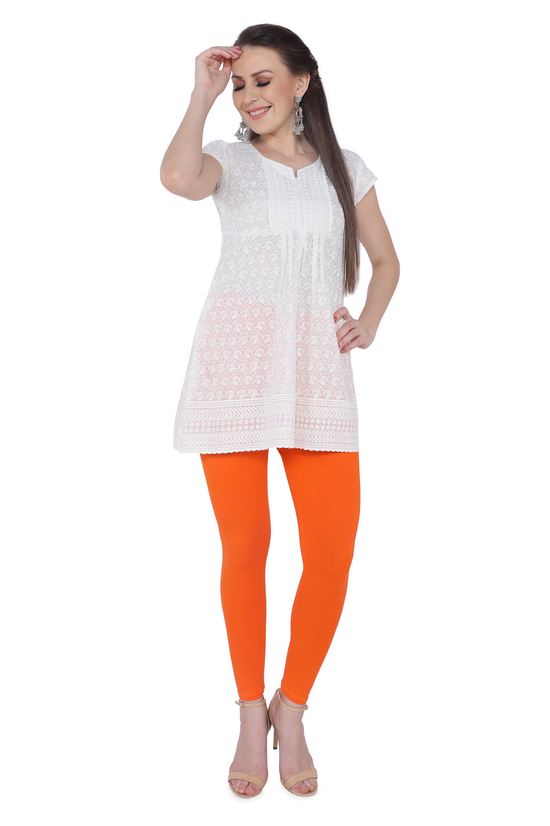 TRASA Women's Cotton Slim Fit Ankle Leggings - Orange