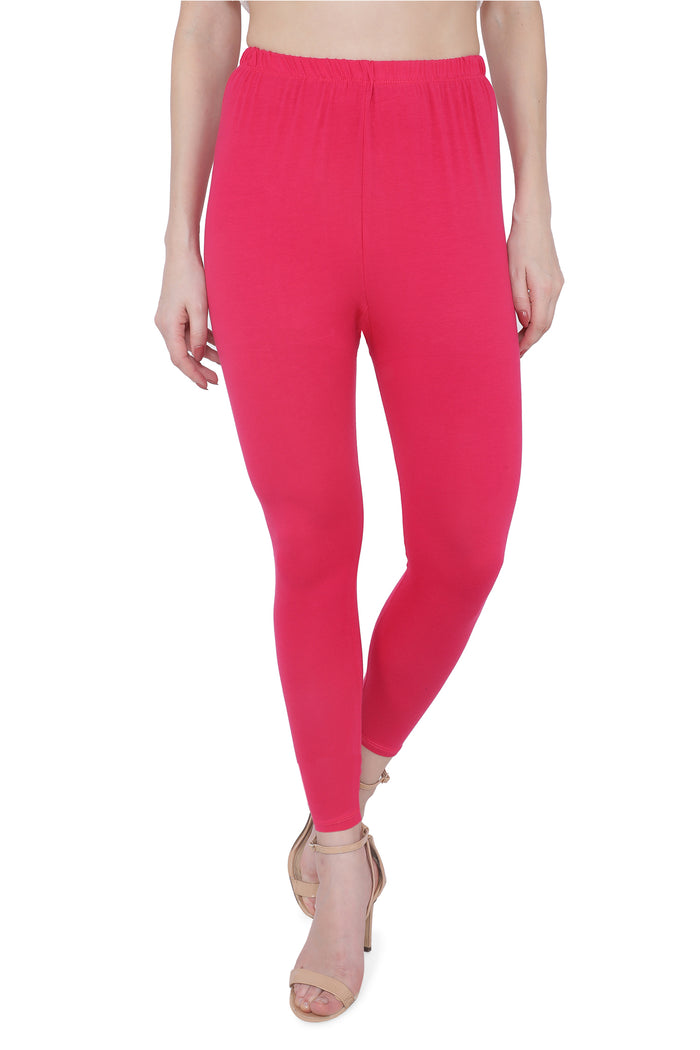TRASA Women's Cotton Slim Fit Ankle Leggings - Pink