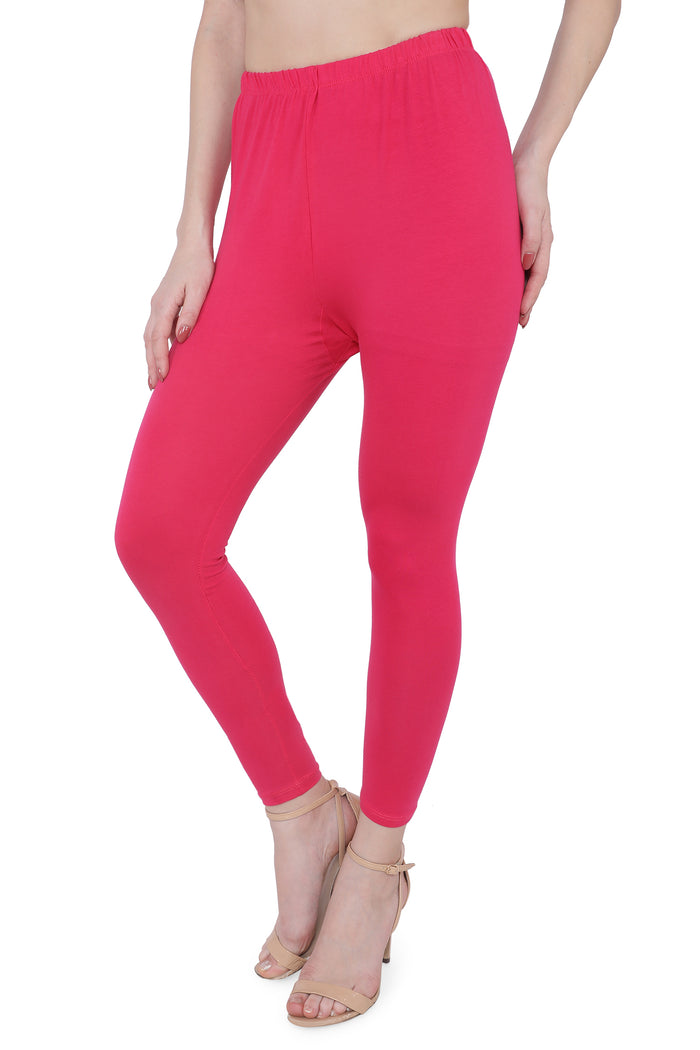 TRASA Women's Cotton Slim Fit Ankle Leggings - Pink