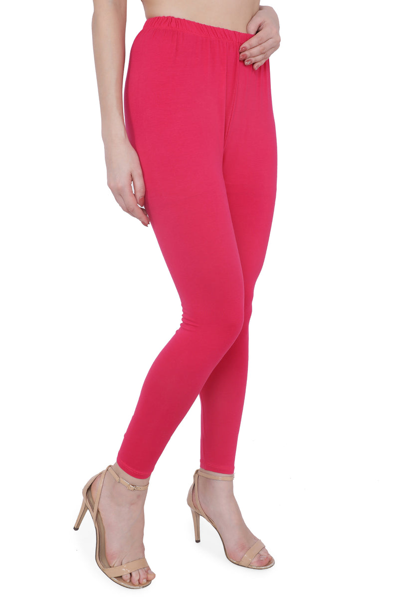 TRASA Women's Cotton Slim Fit Ankle Leggings - Pink