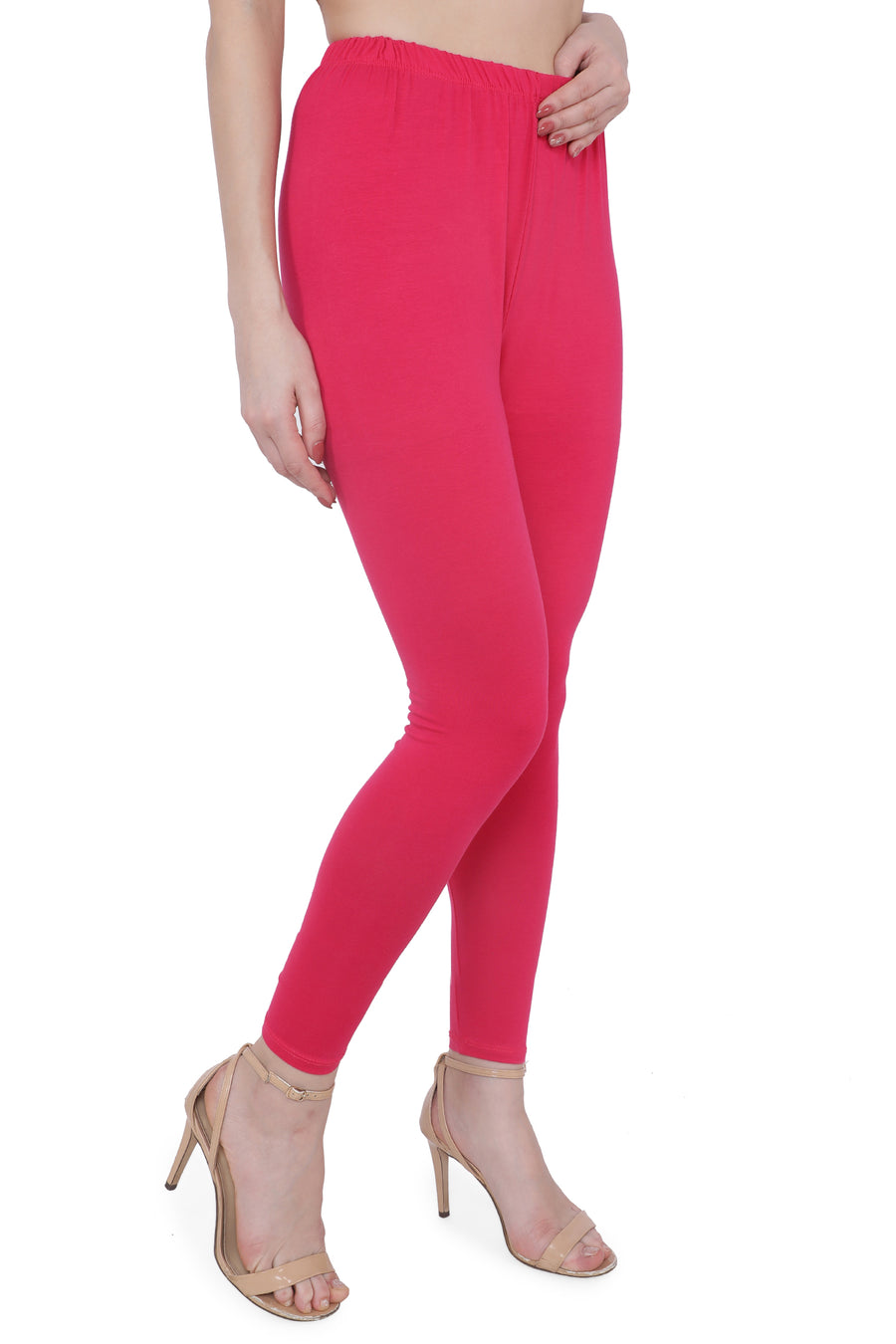 TRASA Women's Cotton Slim Fit Ankle Leggings - Pink