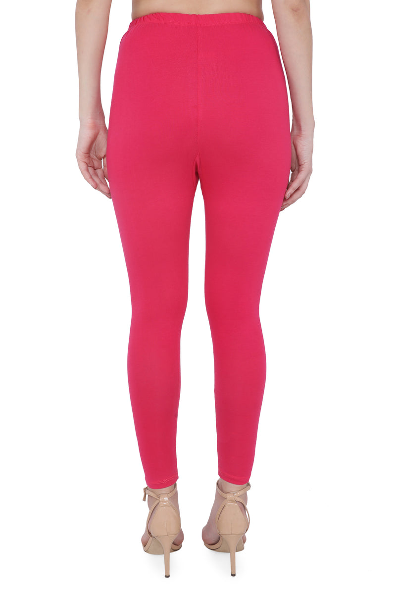 TRASA Women's Cotton Slim Fit Ankle Leggings - Pink