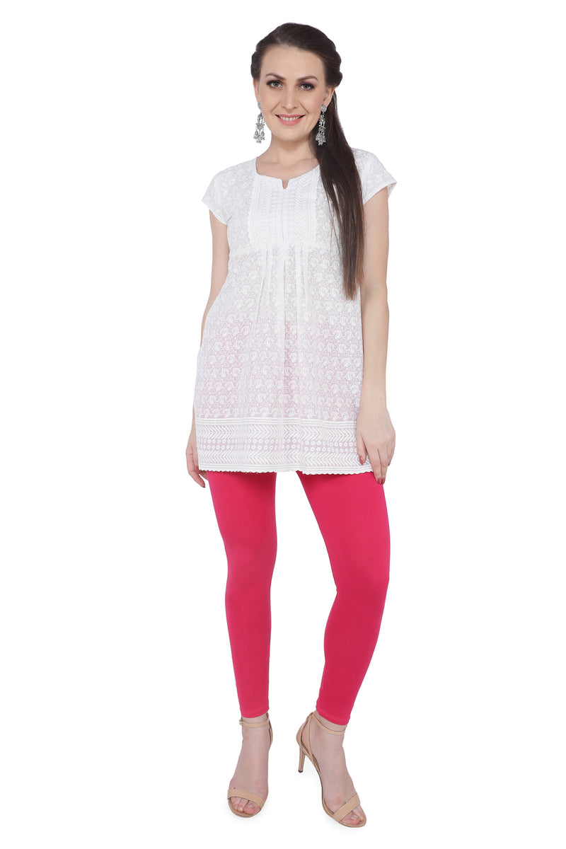 TRASA Women's Cotton Slim Fit Ankle Leggings - Pink