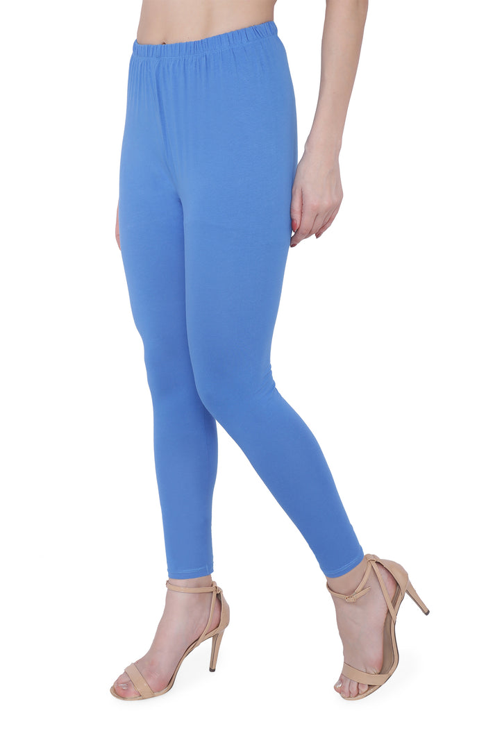 TRASA Women's Cotton Slim Fit Ankle Leggings - Sky Blue