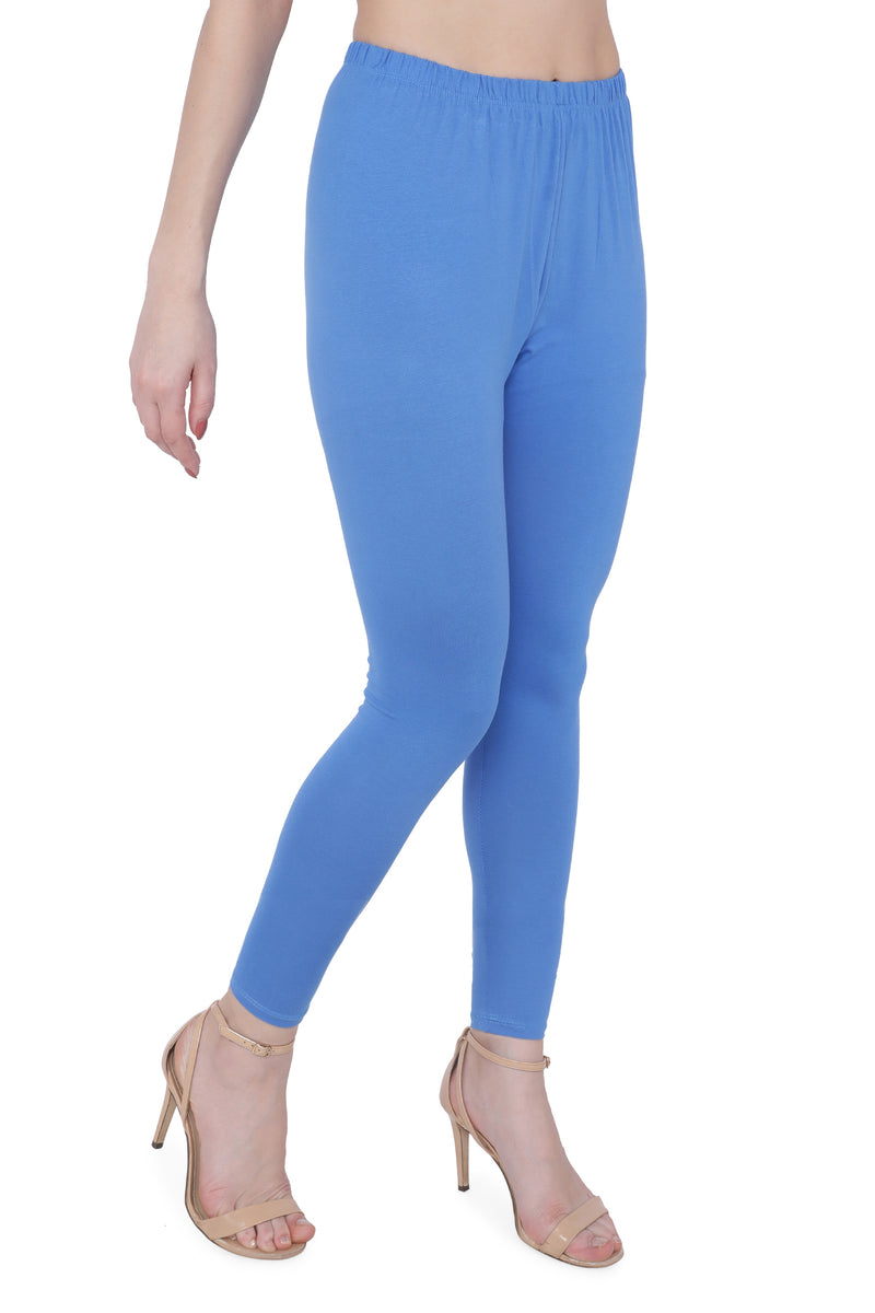 TRASA Women's Cotton Slim Fit Ankle Leggings - Sky Blue
