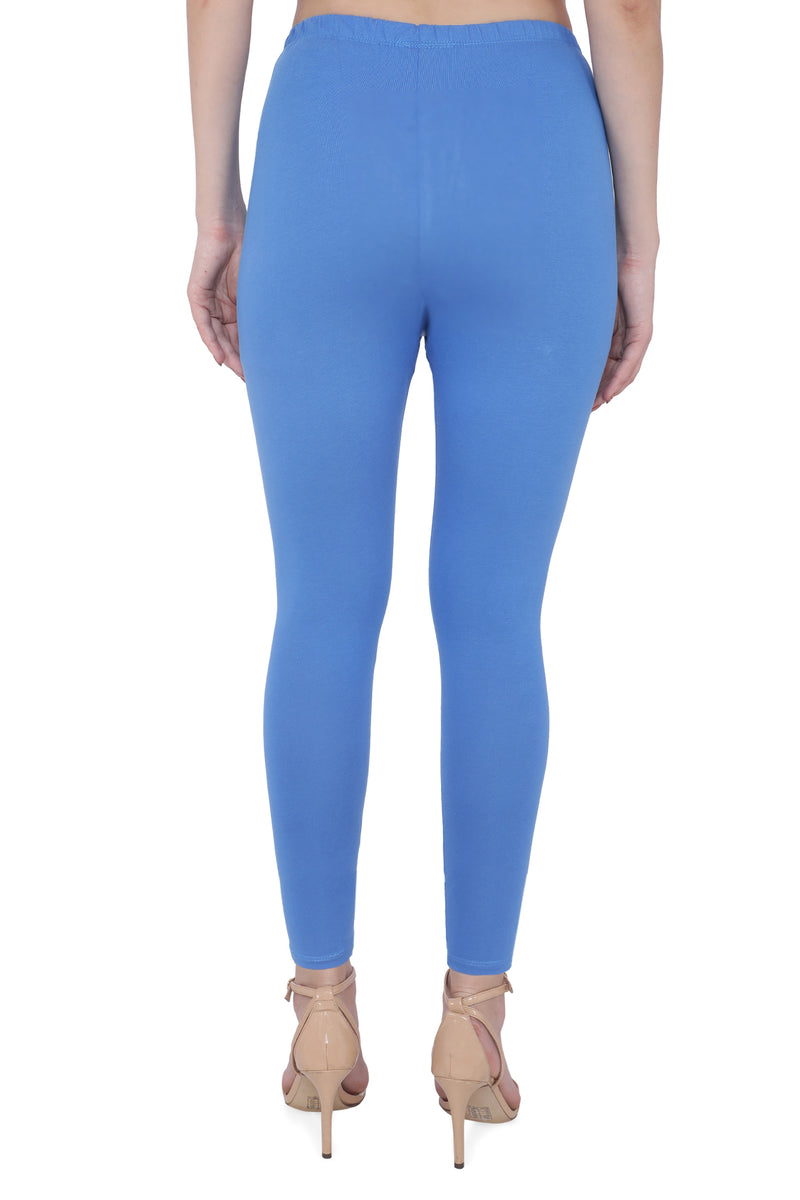 TRASA Women's Cotton Slim Fit Ankle Leggings - Sky Blue