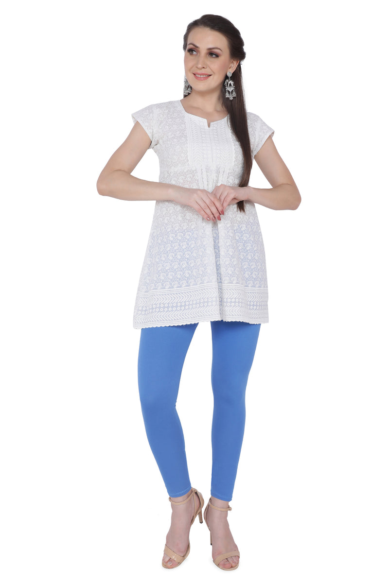 TRASA Women's Cotton Slim Fit Ankle Leggings - Sky Blue