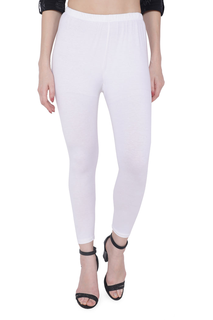 TRASA Women's Cotton Slim Fit Ankle Leggings - White