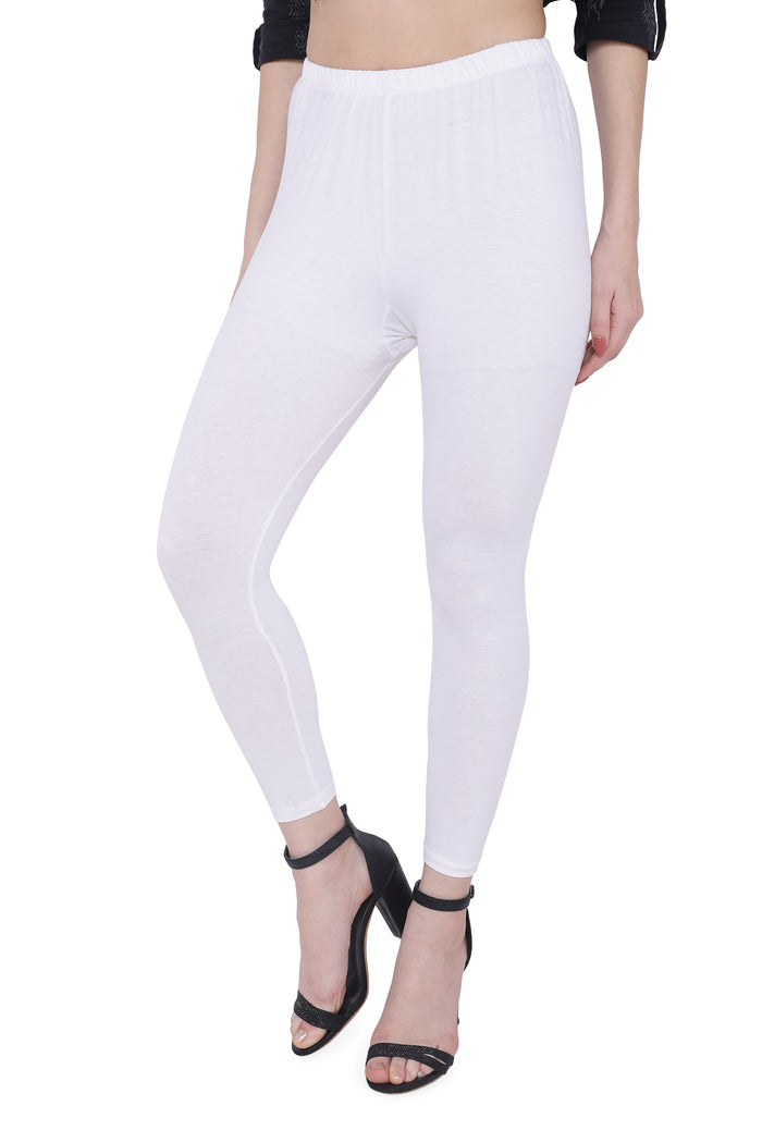 TRASA Women's Cotton Slim Fit Ankle Leggings - White