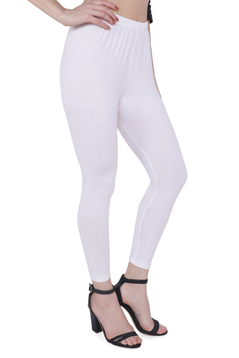 TRASA Women's Cotton Slim Fit Ankle Leggings - White