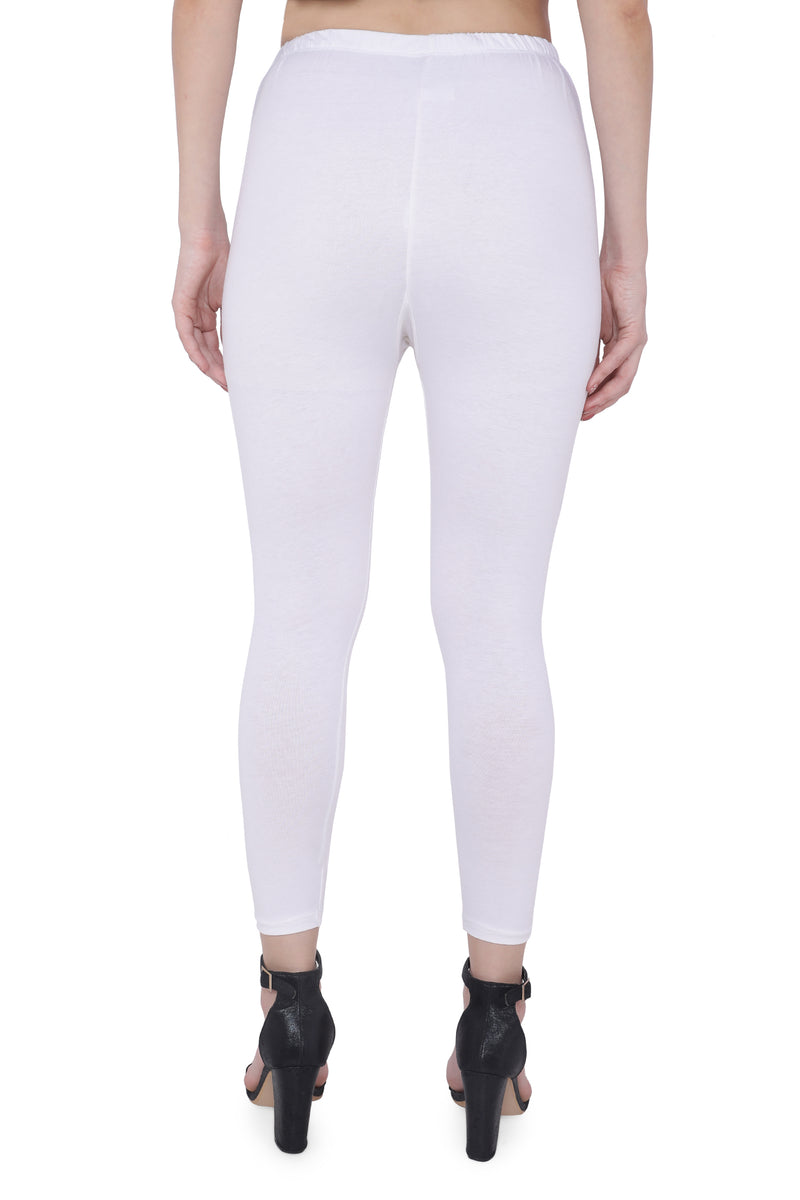 TRASA Women's Cotton Slim Fit Ankle Leggings - White