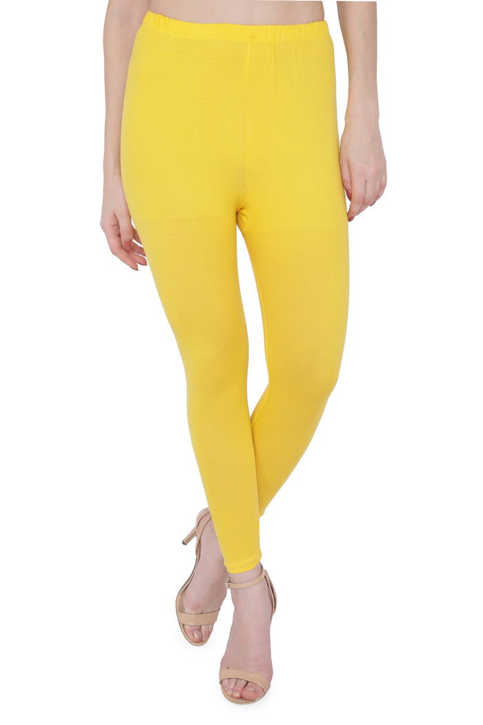 TRASA Women's Cotton Slim Fit Ankle Leggings - Yellow