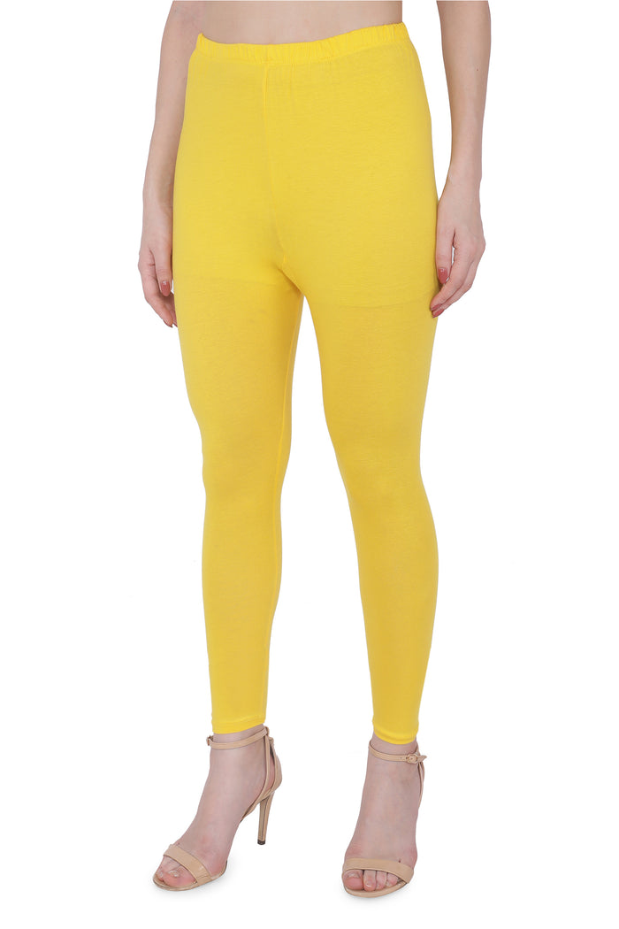 TRASA Women's Cotton Slim Fit Ankle Leggings - Yellow