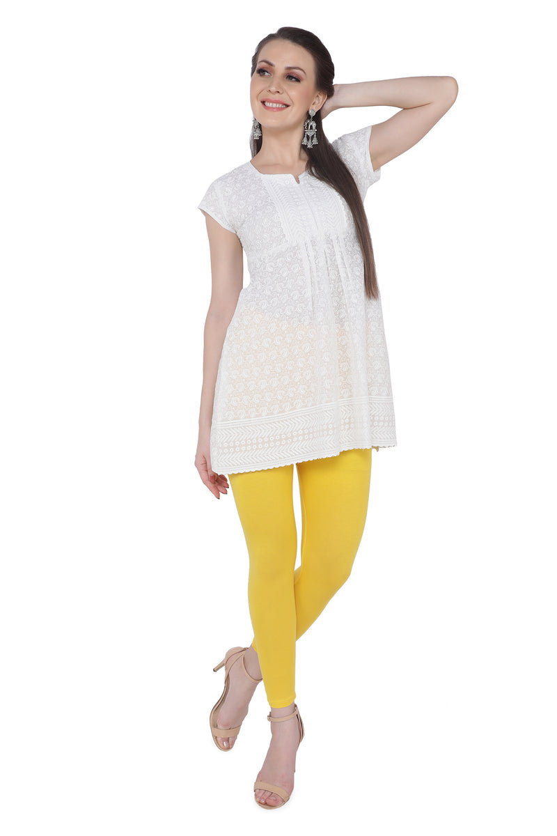 TRASA Women's Cotton Slim Fit Ankle Leggings - Yellow