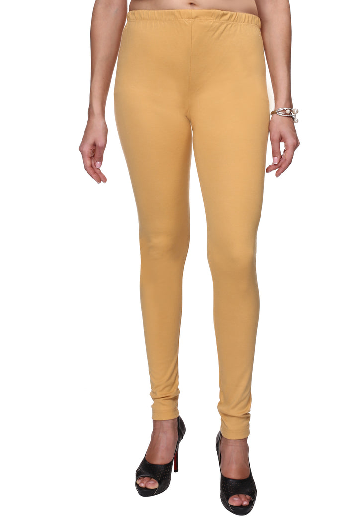 TRASA Women's Cotton Slim Fit Churidar Leggings - Beige