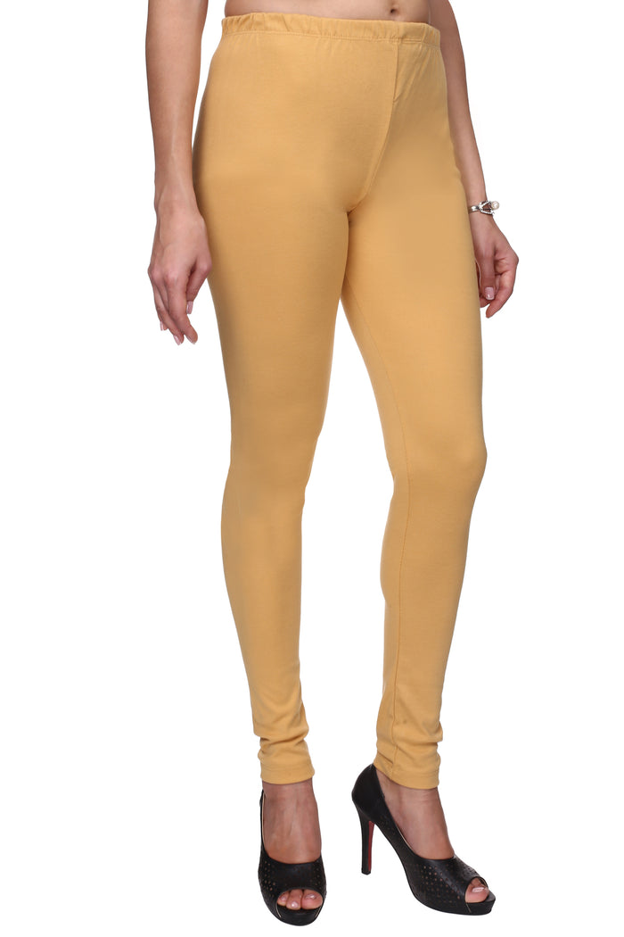 TRASA Women's Cotton Slim Fit Churidar Leggings - Beige