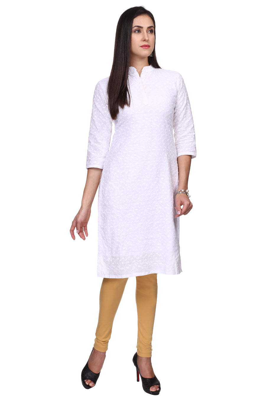 TRASA Women's Cotton Slim Fit Churidar Leggings - Beige