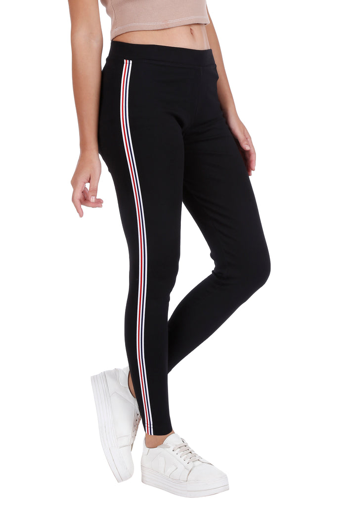 TRASA Women's & Girl's Yoga Track Pant - Black Strip