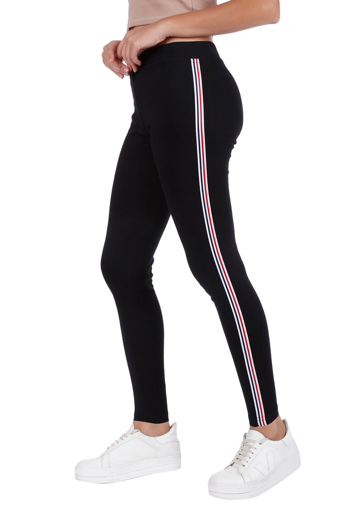 TRASA Women's & Girl's Yoga Track Pant - Black Strip
