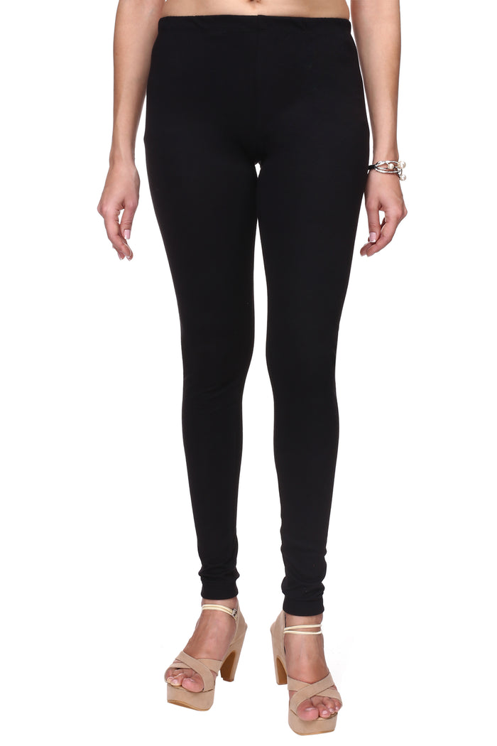 TRASA Women's Cotton Slim Fit Churidar Leggings - Black