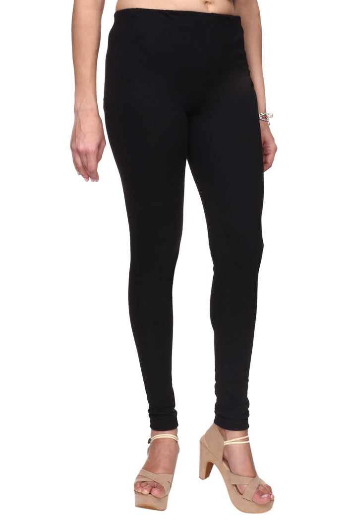 TRASA Women's Cotton Slim Fit Churidar Leggings - Black