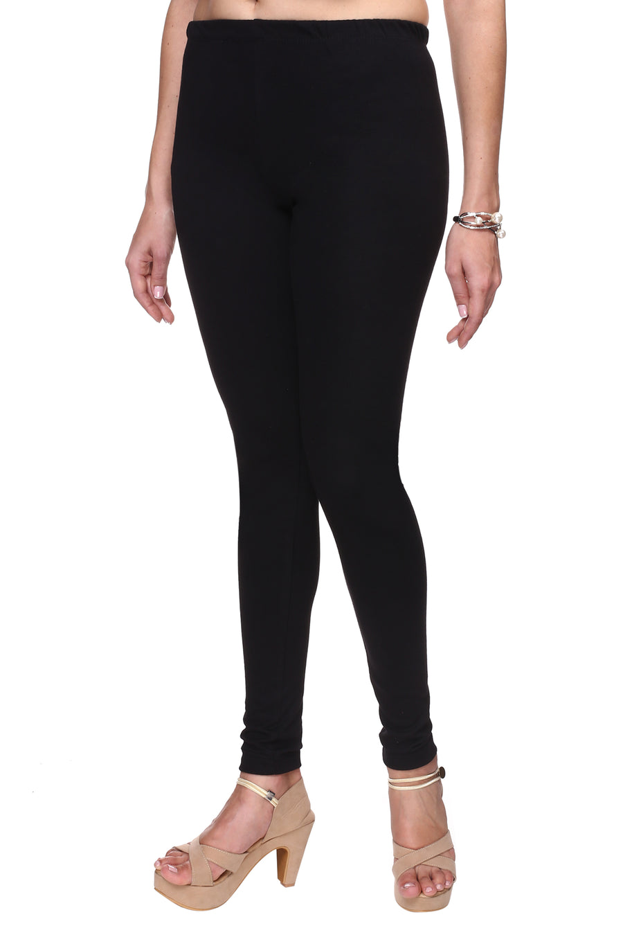 TRASA Women's Cotton Slim Fit Churidar Leggings - Black