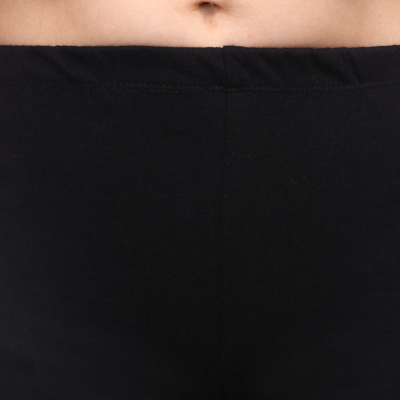 TRASA Women's Cotton Slim Fit Churidar Leggings - Black