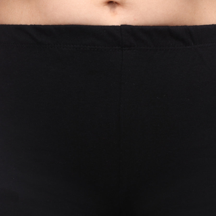 TRASA Women's Cotton Slim Fit Churidar Leggings - Black