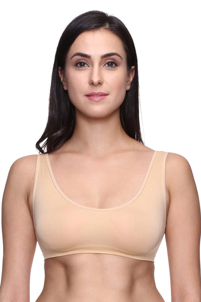 TRASA Broad Strip Non Wired Padded Sports Bra for Women - Beige