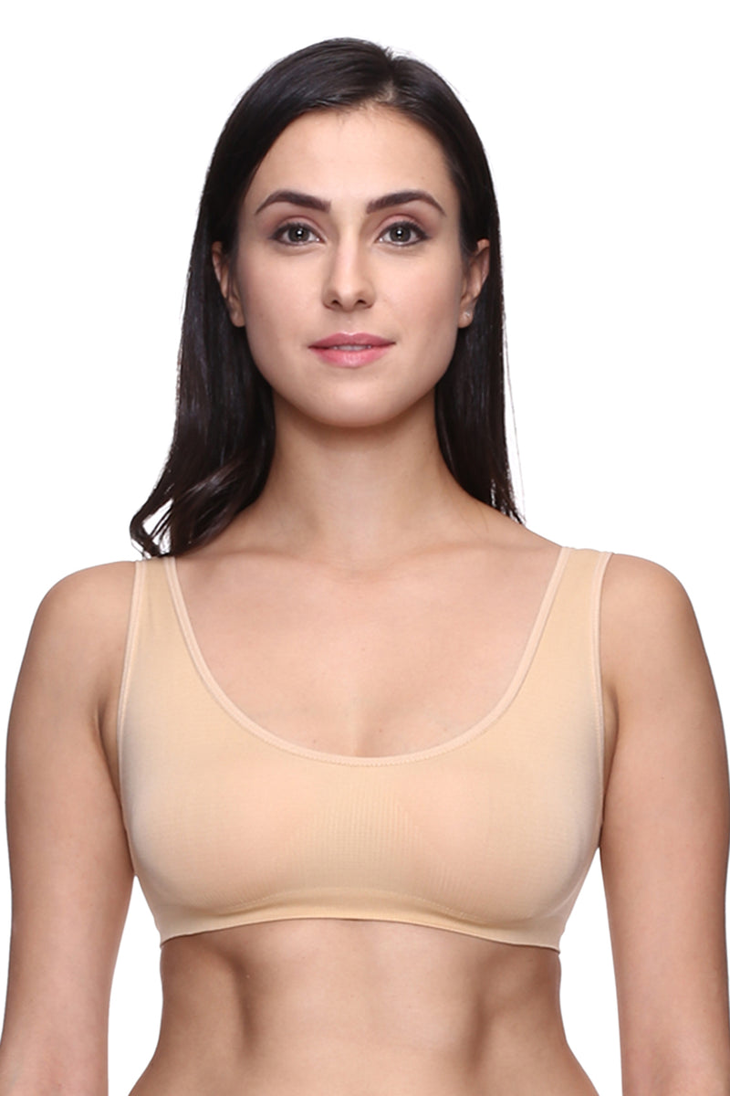 TRASA Broad Strip Non Wired Padded Sports Bra for Women - Beige