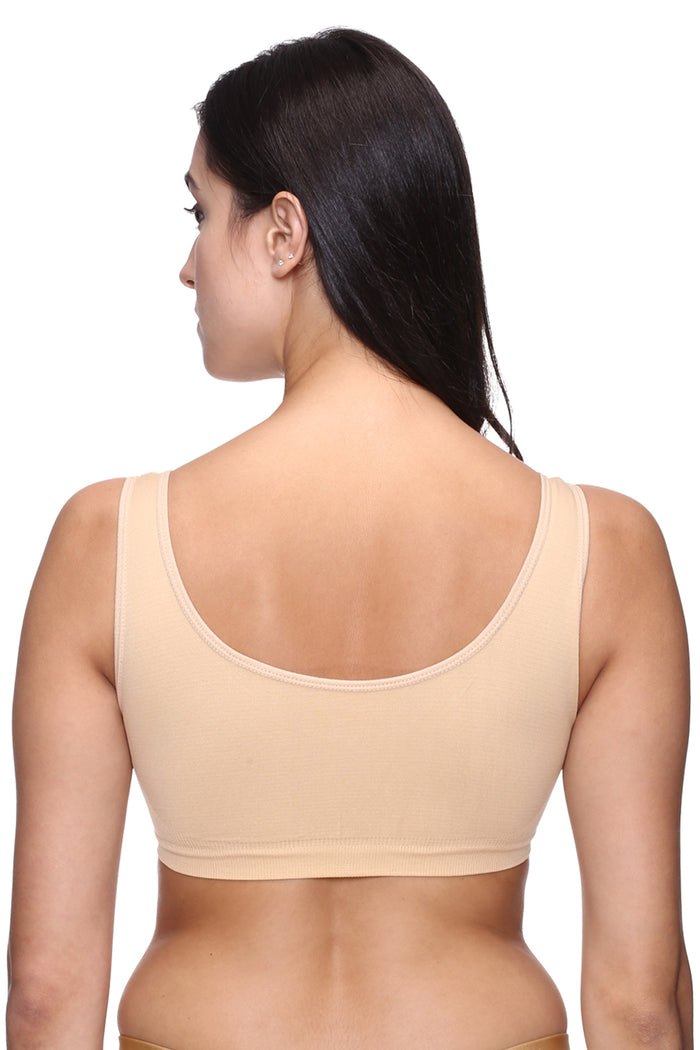 TRASA Broad Strip Non Wired Padded Sports Bra for Women - Beige