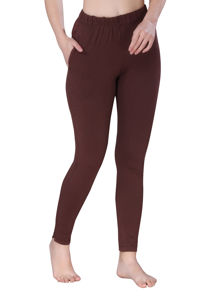 TRASA Kurti Pants for womens and girls super comfy stretchable cotton with one Side pocket - Brown