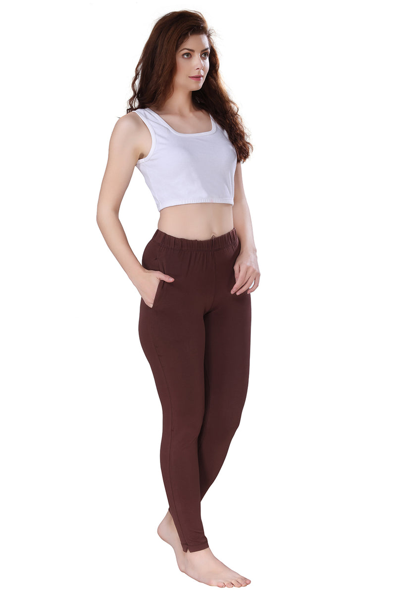 TRASA Kurti Pants for womens and girls super comfy stretchable cotton with one Side pocket - Brown