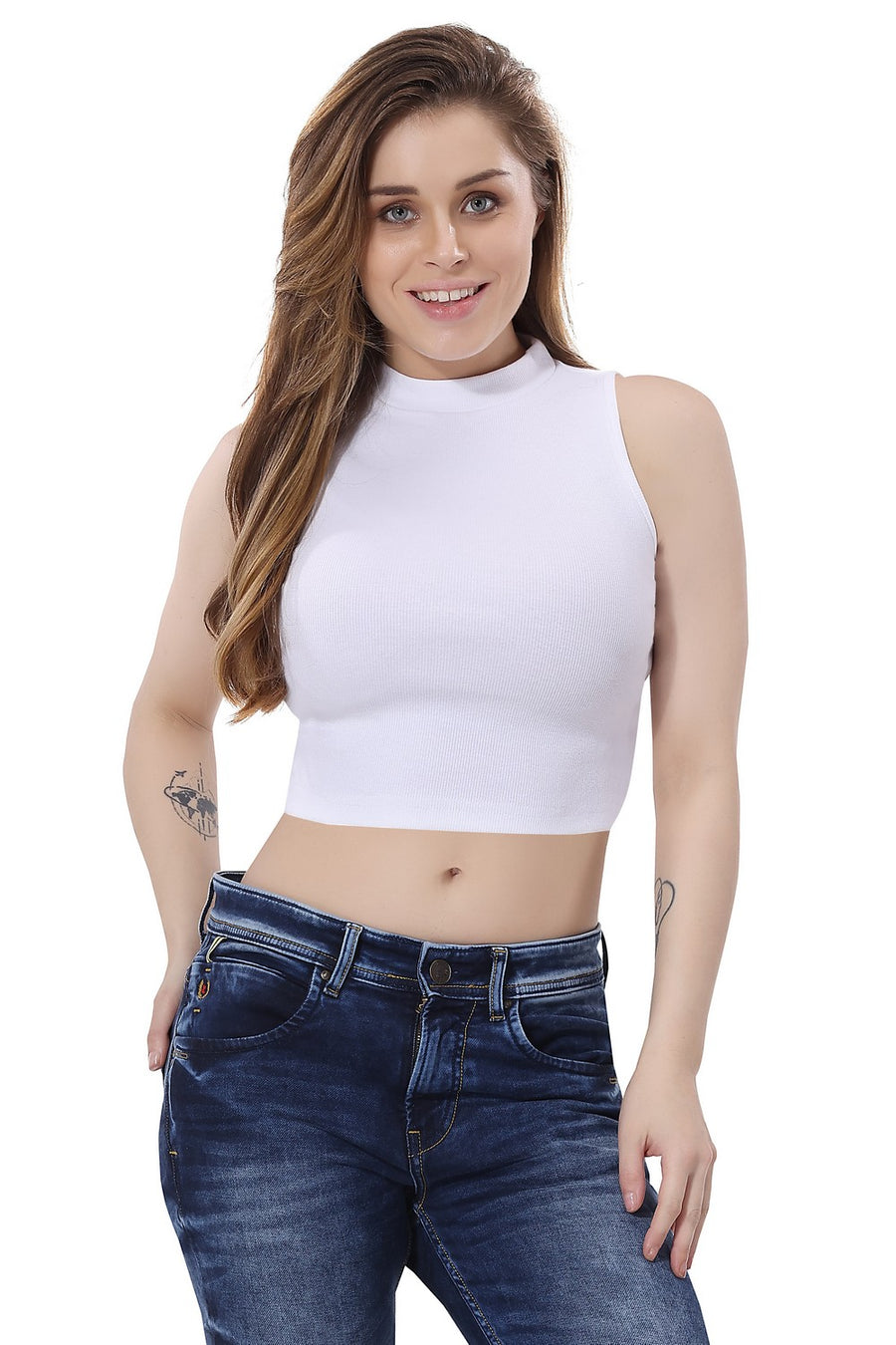 TRASA Women’s Sleeveless Halter Neck Crop Tops - White
