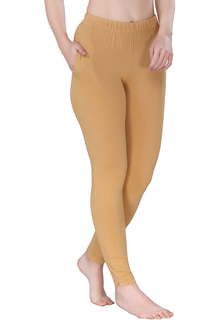 TRASA Kurti Pants for womens and girls super comfy stretchable cotton with one Side pocket - Dark Beige
