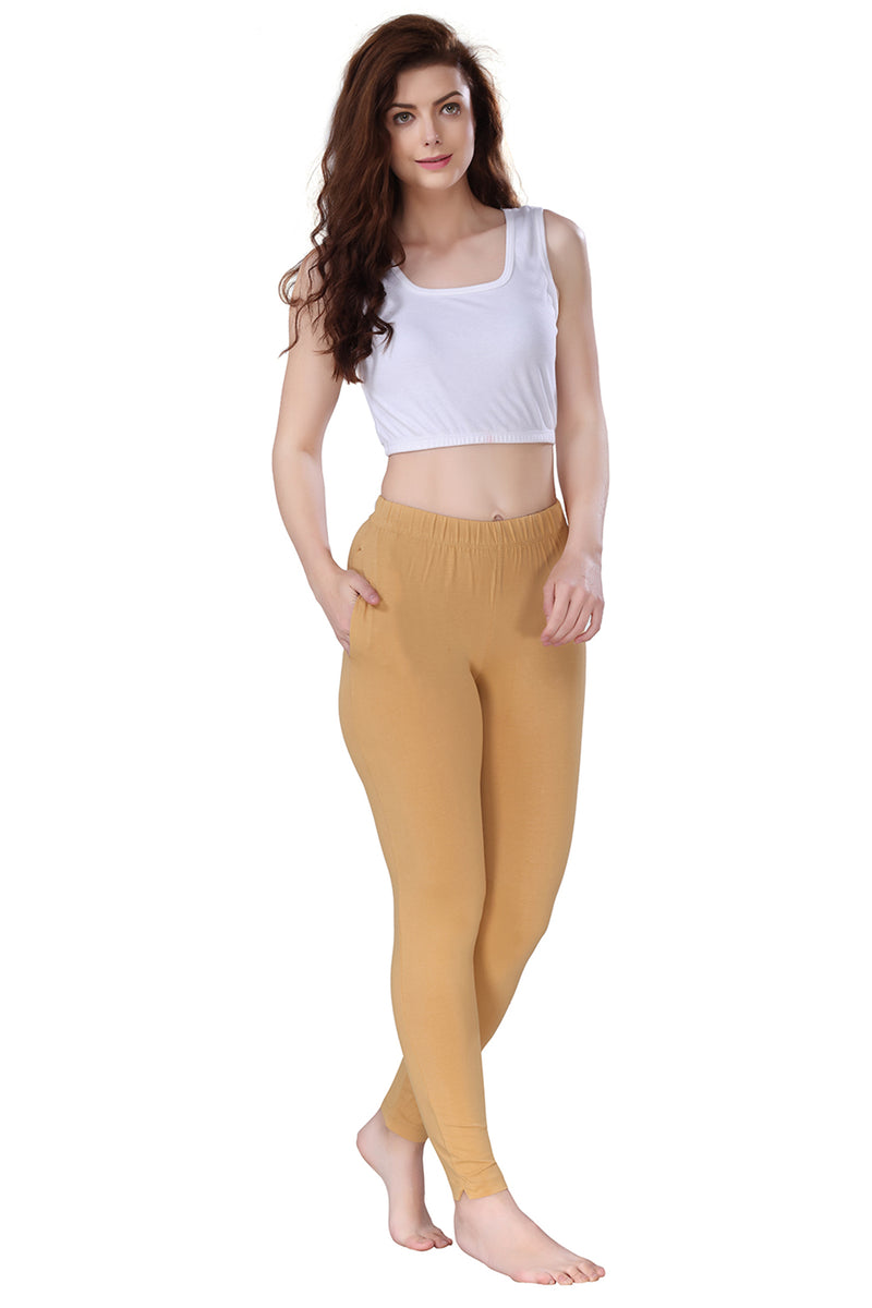 TRASA Kurti Pants for womens and girls super comfy stretchable cotton with one Side pocket - Dark Beige
