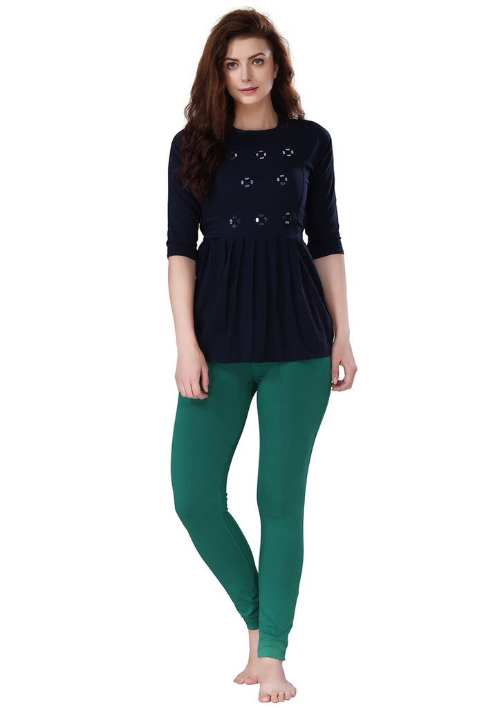TRASA Kurti Pants for womens and girls super comfy stretchable cotton with one Side pocket - Forest green