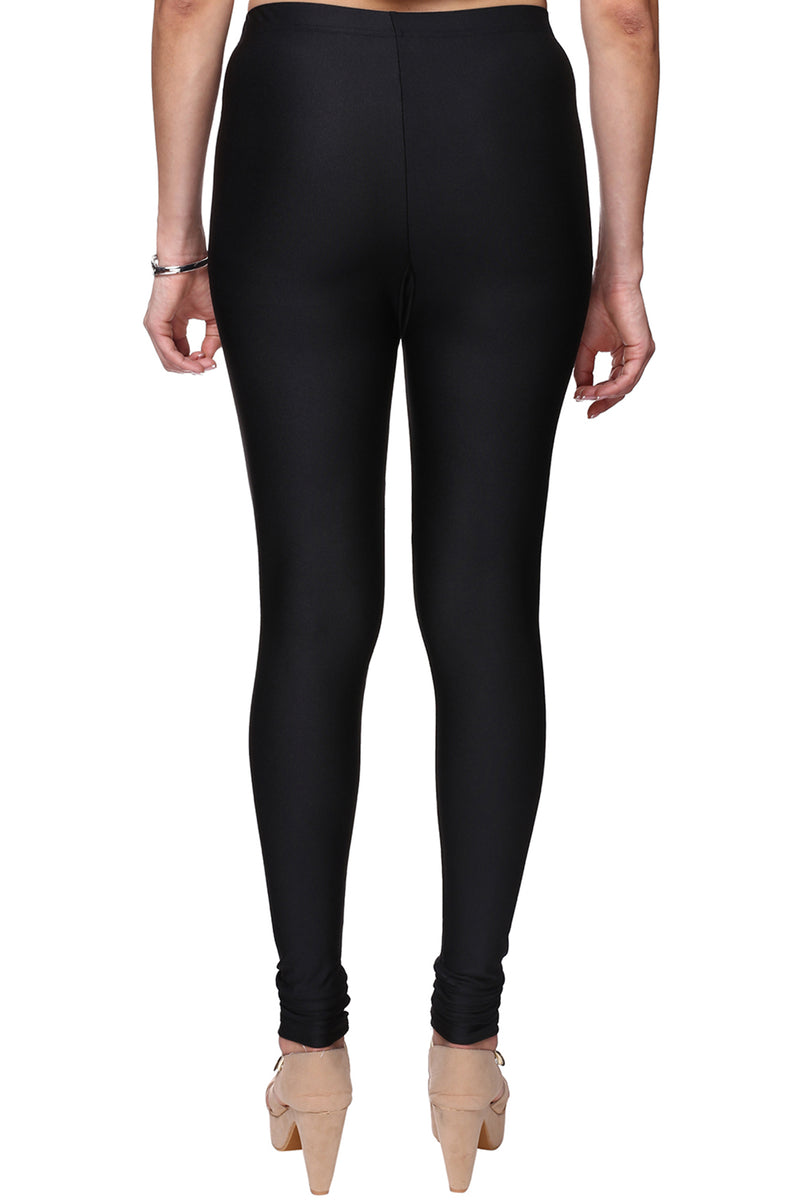 Trasa Shining Lycra Women's and Girls Full Length Churidar Leggings - Black