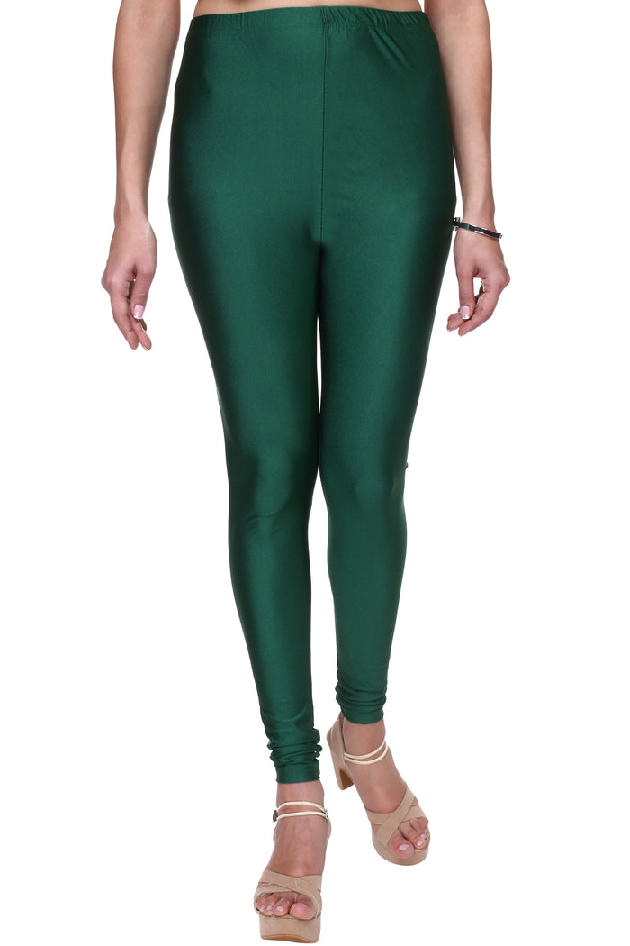 Trasa Shining Lycra Women's and Girls Full Length Churidar Leggings- Forest Green