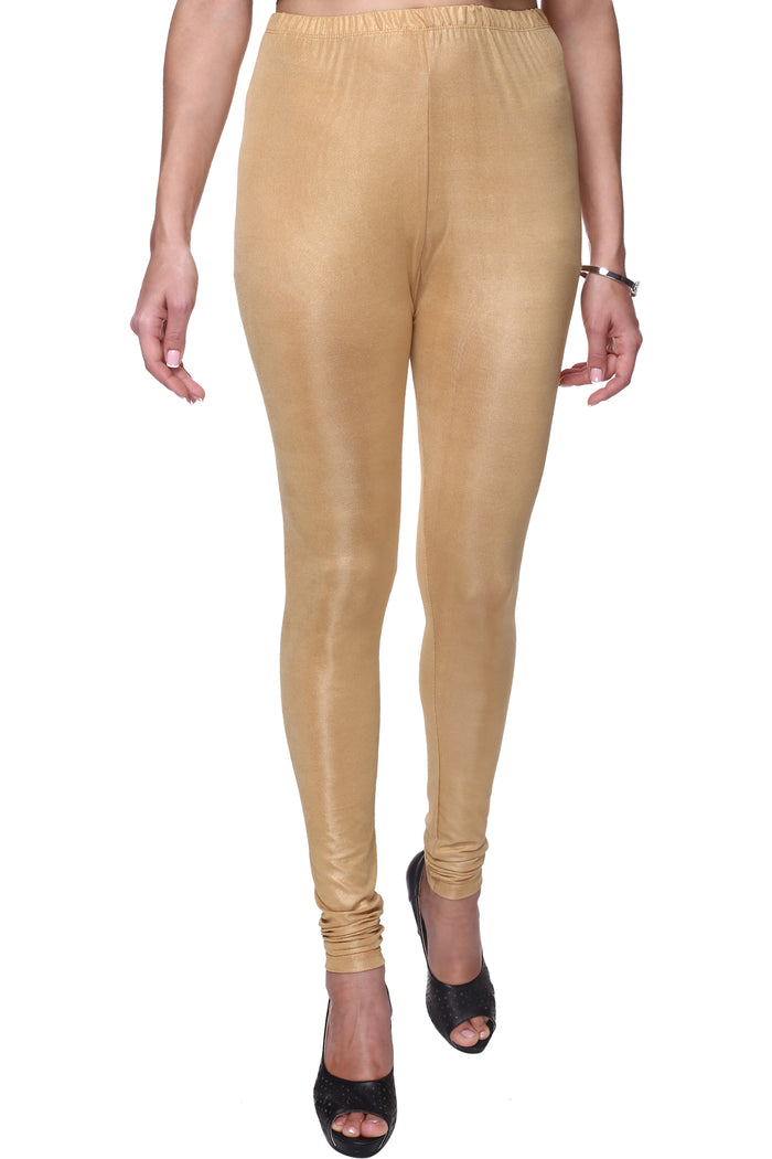 Trasa Shining Lycra Women's and Girls Full Length Churidar Leggings- Golden