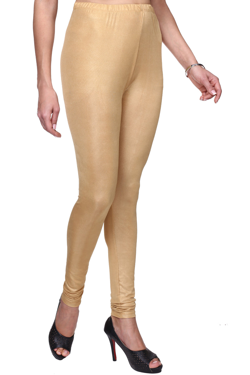 Trasa Shining Lycra Women's and Girls Full Length Churidar Leggings- Golden