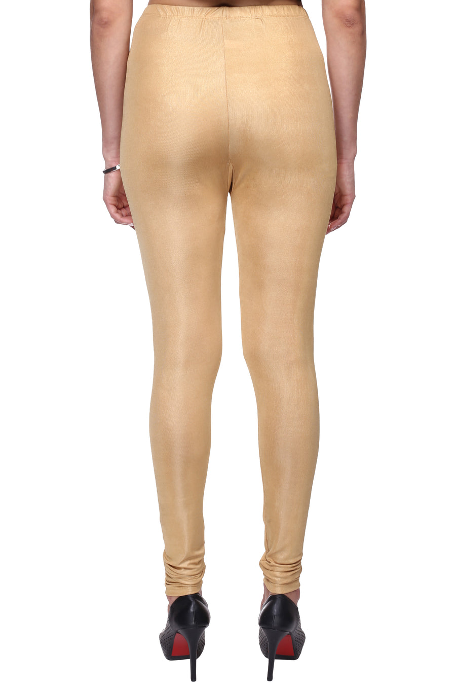 Trasa Shining Lycra Women's and Girls Full Length Churidar Leggings- Golden