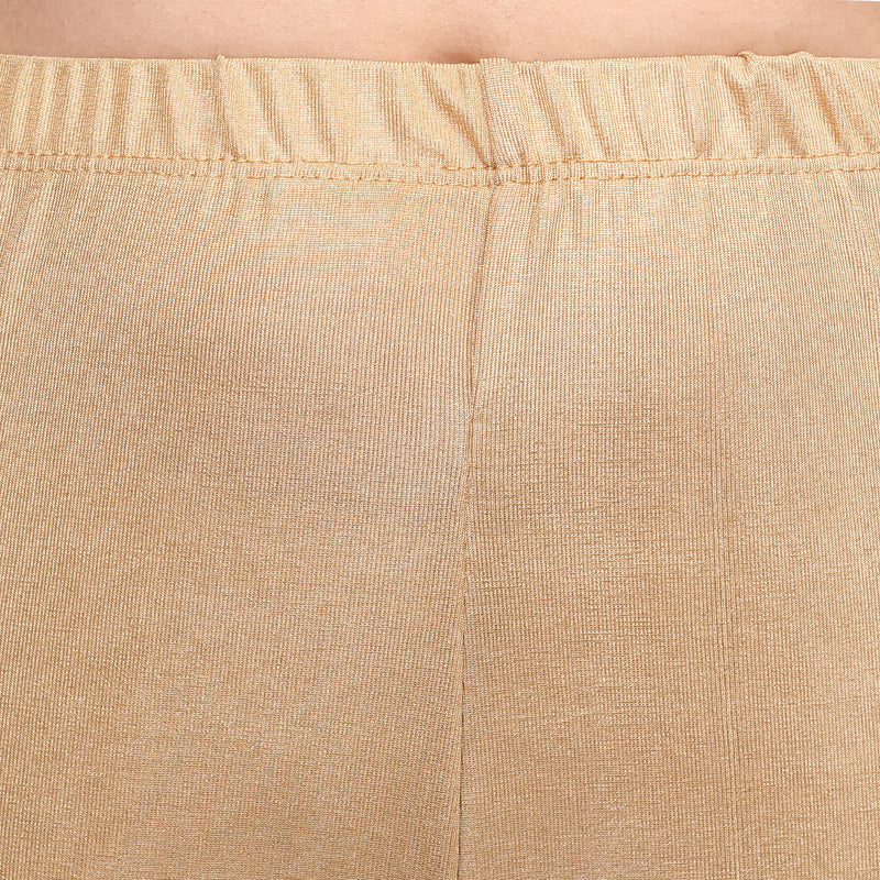 Trasa Shining Lycra Women's and Girls Full Length Churidar Leggings- Golden